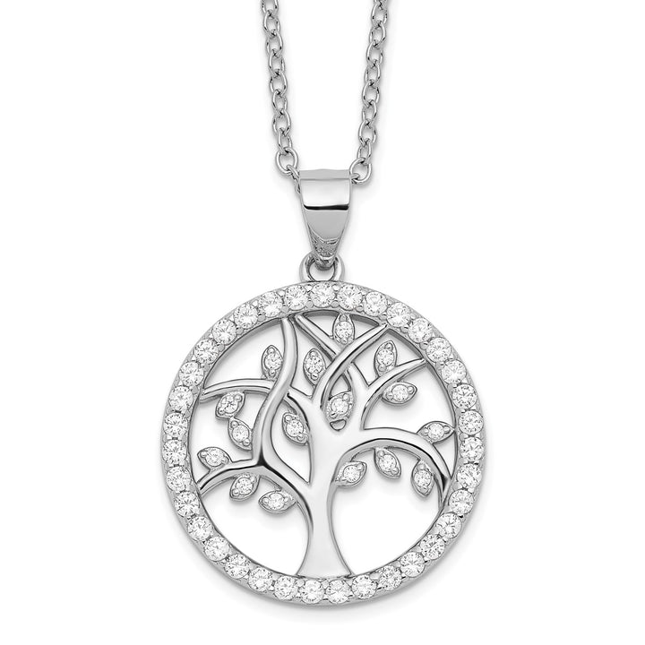 Sterling Silver Rhodium-plated Brilliant-cut CZ Tree Of Life 18 Inch Necklace — AJ's Jewelry Ridgewood Queens NY