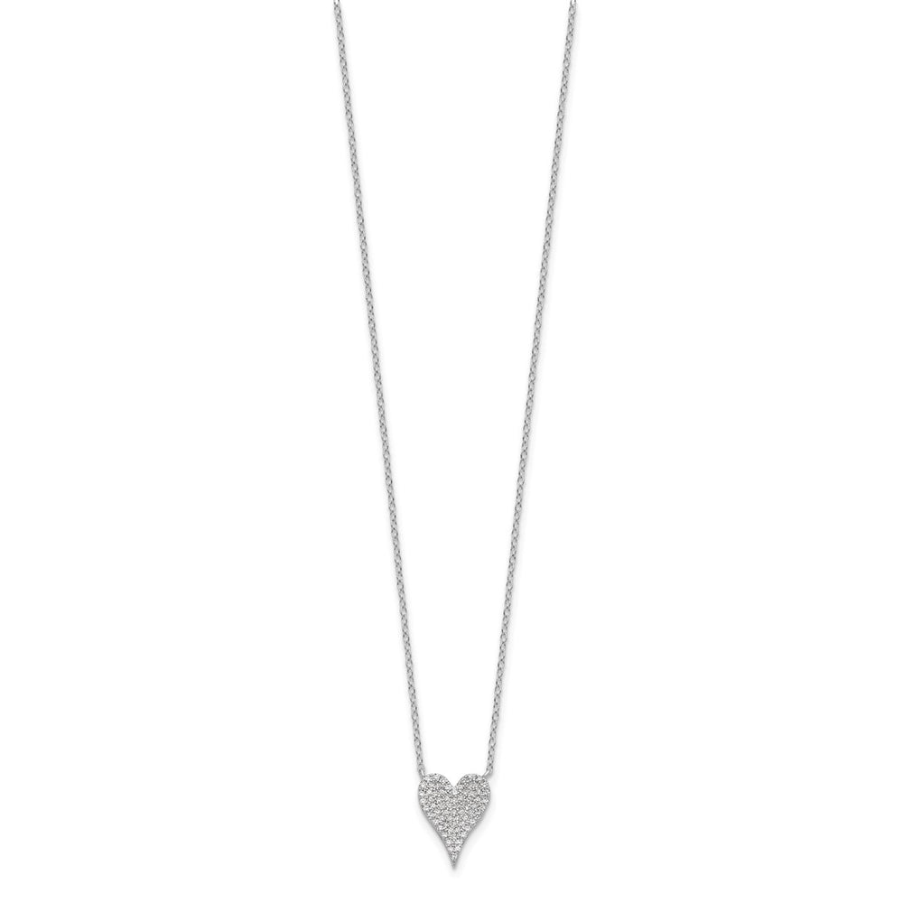 Sterling Silver Rhodium-plated Brilliant-cut Pave CZ Heart 18 Inch Necklace — View 2 — AJ's Jewelry Queens NY