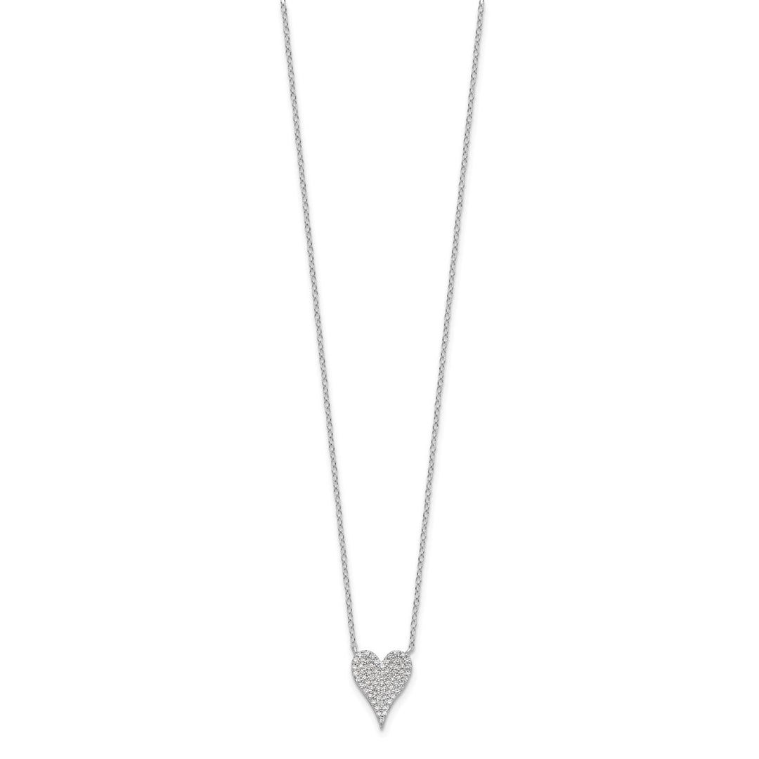 Sterling Silver Rhodium-plated Brilliant-cut Pave CZ Heart 18 Inch Necklace — View 2 — AJ's Jewelry Queens NY