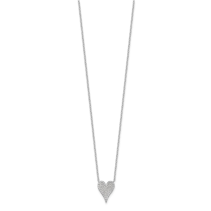 Sterling Silver Rhodium-plated Brilliant-cut Pave CZ Heart 18 Inch Necklace — View 2 — AJ's Jewelry Queens NY