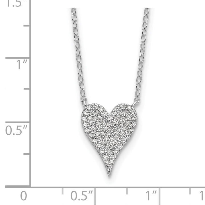 Sterling Silver Rhodium-plated Brilliant-cut Pave CZ Heart 18 Inch Necklace — View 4 — AJ's Jewelry Queens NY