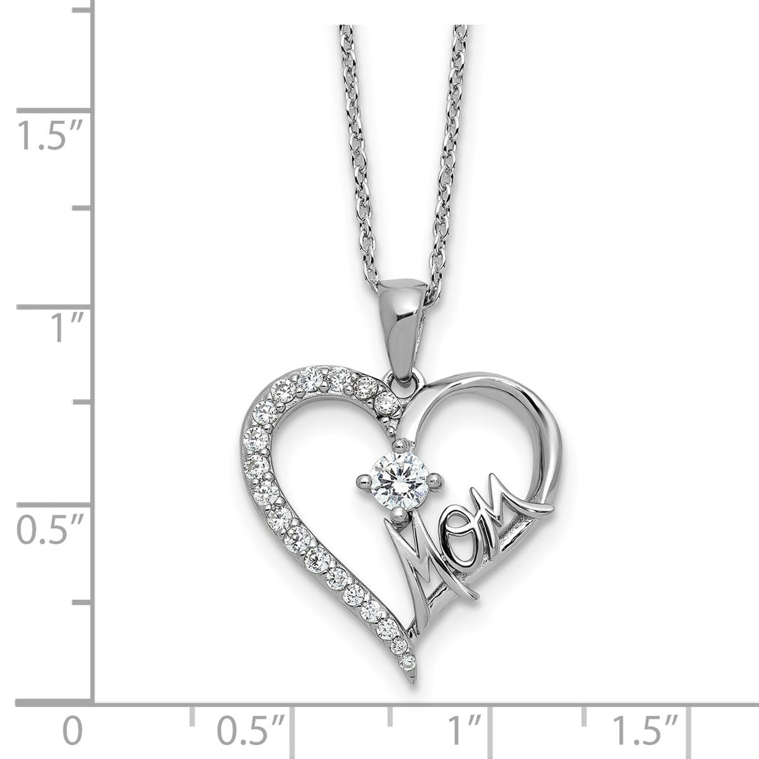 Sterling Silver Rhodium-plated Polished CZ Mom Heart with 2 Inch Extension Necklace — View 5 — AJ's Jewelry Queens NY