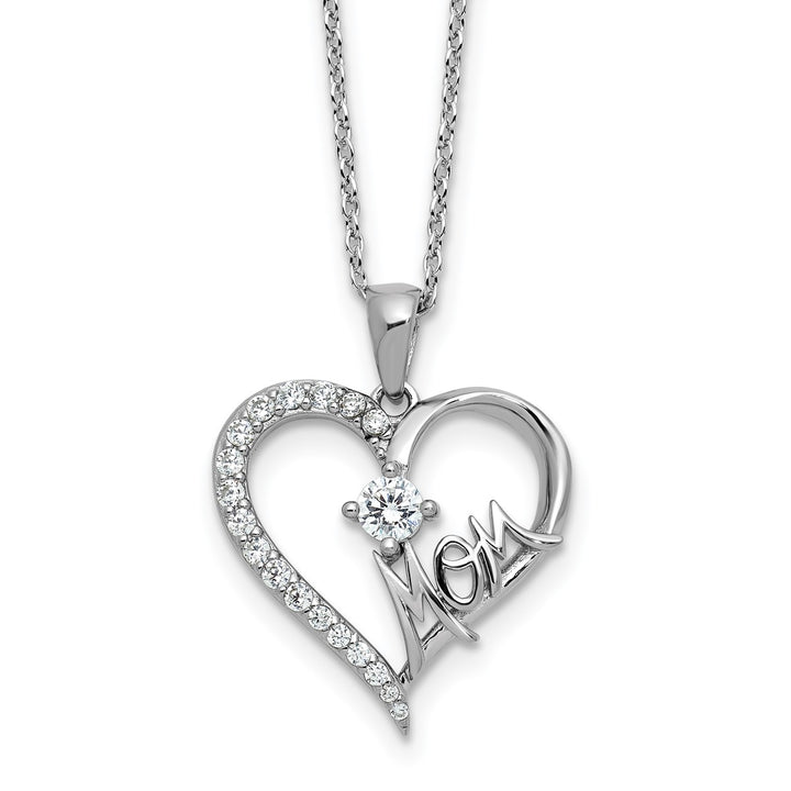 Sterling Silver Rhodium-plated Polished CZ Mom Heart with 2 Inch Extension Necklace — AJ's Jewelry Ridgewood Queens NY