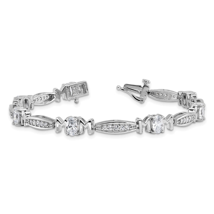 Sterling Silver Rhodium-plated Polished CZ Mom with Safety Clasp Bracelet — View 5 — AJ's Jewelry Queens NY