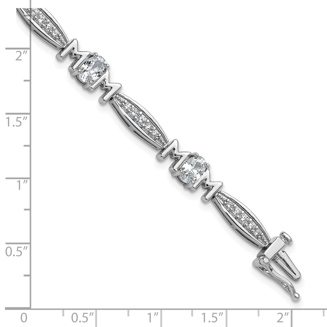 Sterling Silver Rhodium-plated Polished CZ Mom with Safety Clasp Bracelet — View 6 — AJ's Jewelry Queens NY