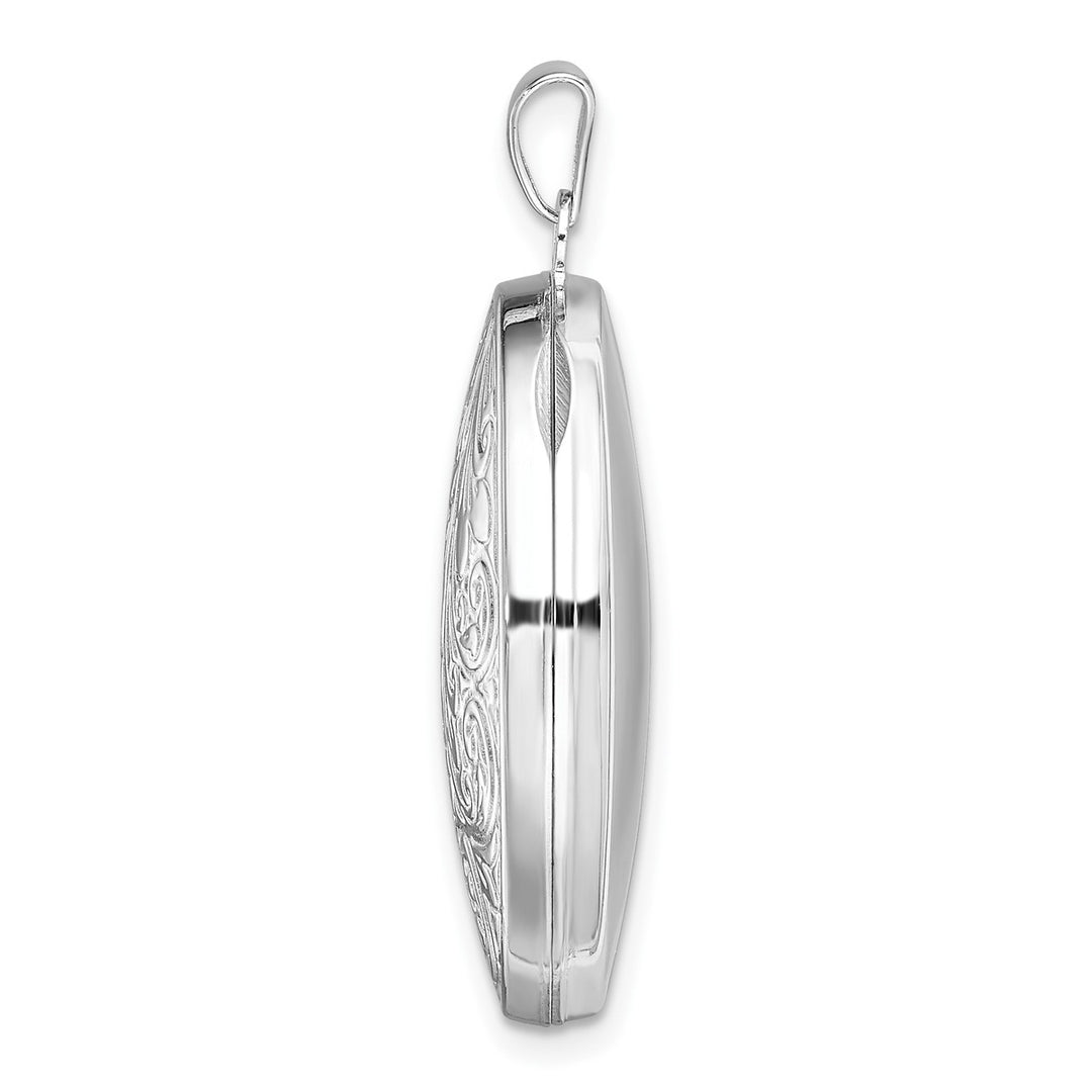 Sterling Silver Rhodium-plated Scroll Oval Locket — View 2 — AJ's Jewelry Queens NY