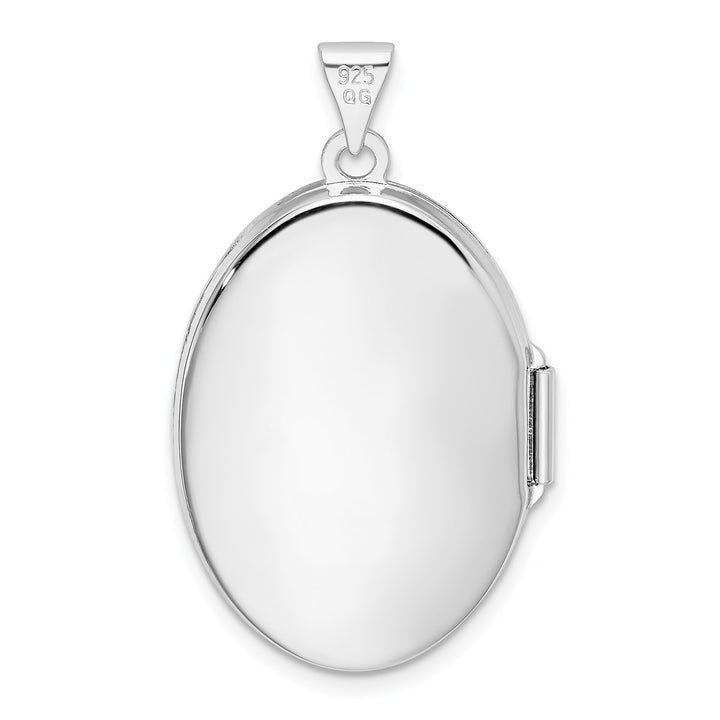 Sterling Silver Rhodium-plated Scroll Oval Locket — View 3 — AJ's Jewelry Queens NY