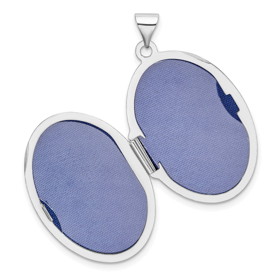 Sterling Silver Rhodium-plated Scroll Oval Locket — View 4 — AJ's Jewelry Queens NY