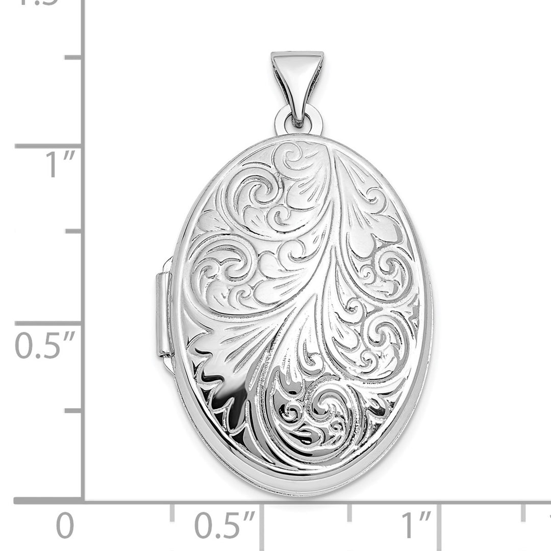 Sterling Silver Rhodium-plated Scroll Oval Locket — View 5 — AJ's Jewelry Queens NY