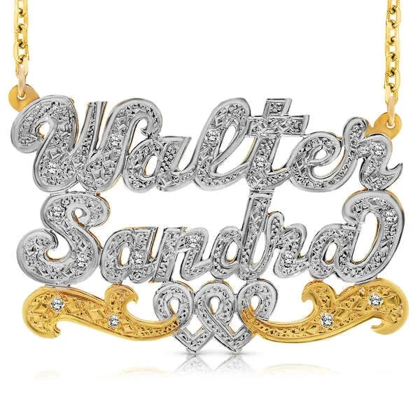 14 Karat Two Name 3D Name Necklace with Intertwined Hearts
