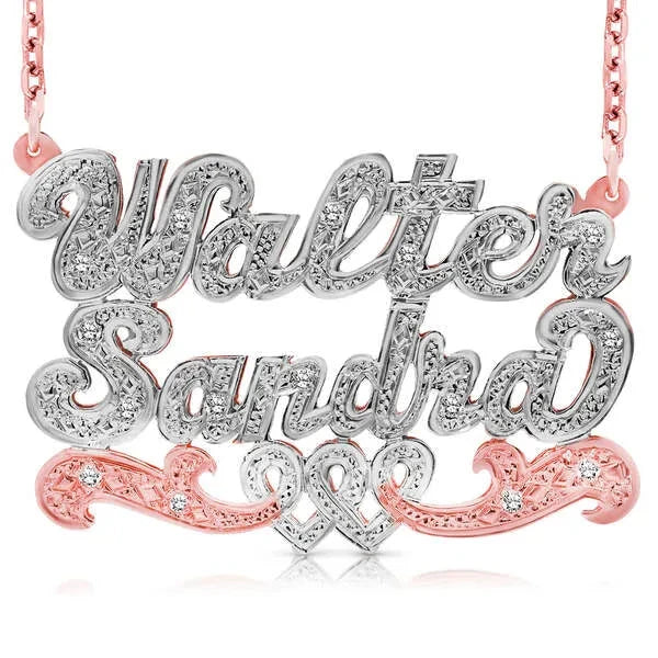 14 Karat Two Name 3D Name Necklace with Intertwined Hearts
