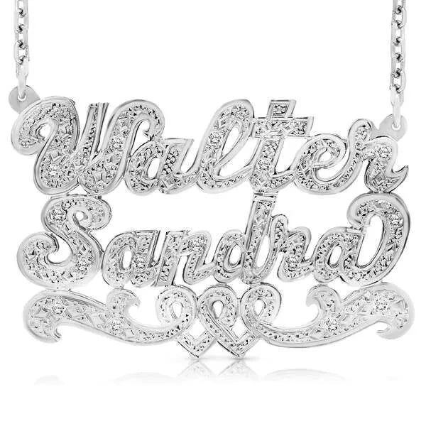 14 Karat Two Name 3D Name Necklace with Intertwined Hearts