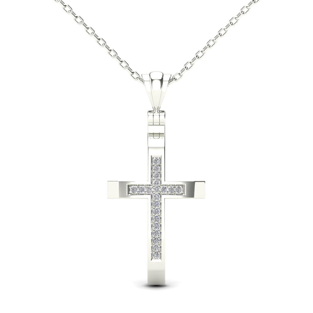 White 14 Karat Cross Pendant With 0.06ctw Round Diamonds — AJ's Jewelry Ridgewood, Queens NY