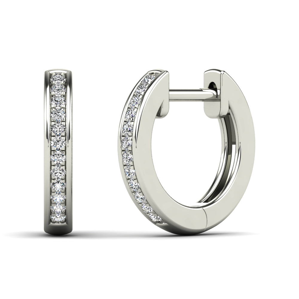 White 14 Karat Huggie Earrings 0.09ctw Round Diamonds — AJ's Jewelry Ridgewood, Queens NY