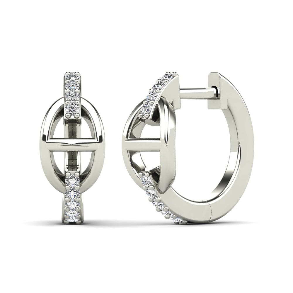 White 14 Karat Huggie Earrings 0.11ctw Round Diamonds — AJ's Jewelry Ridgewood, Queens NY