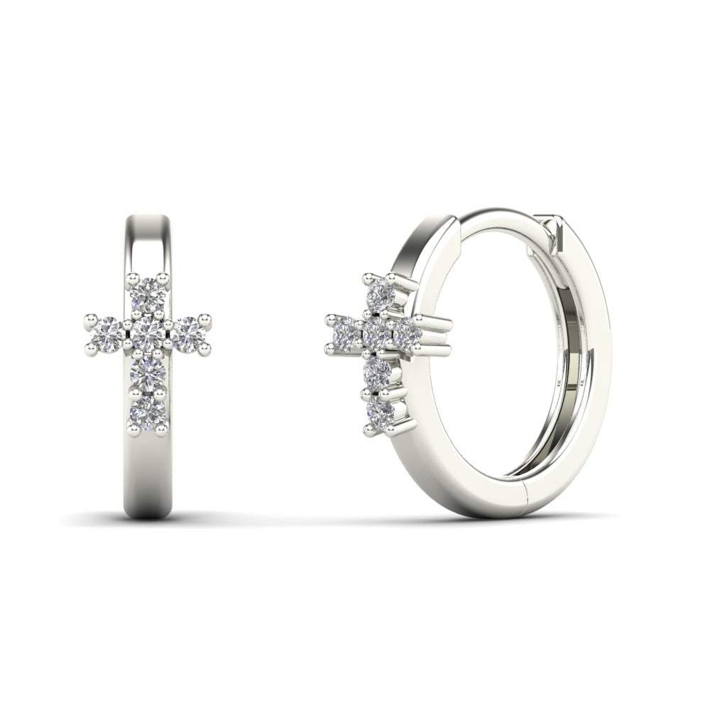 White 14 Karat Huggie Earrings 0.12ctw Round Diamonds — AJ's Jewelry Ridgewood, Queens NY