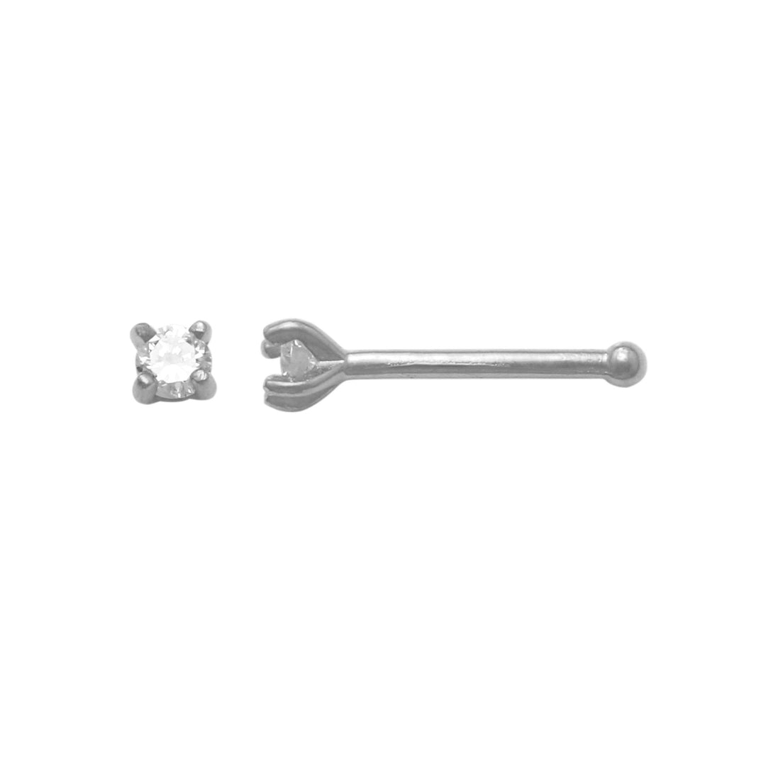 White 14 Karat Nose Stud Earrings With 0.03ctw Round Diamonds — AJ's Jewelry Ridgewood, Queens NY