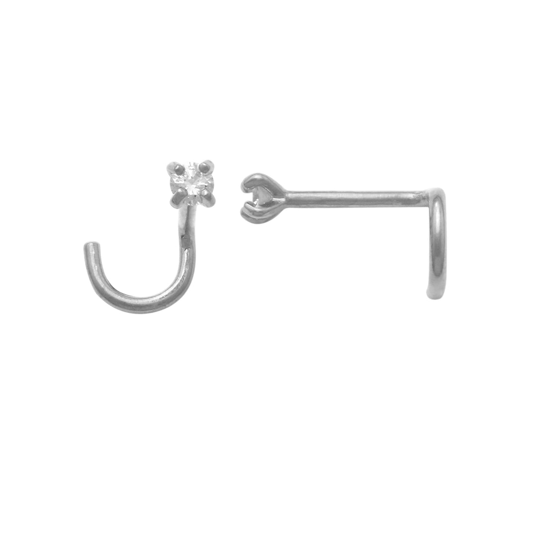White 14 Karat Nose Stud Earrings With 0.03ctw Round Diamonds — AJ's Jewelry Ridgewood, Queens NY