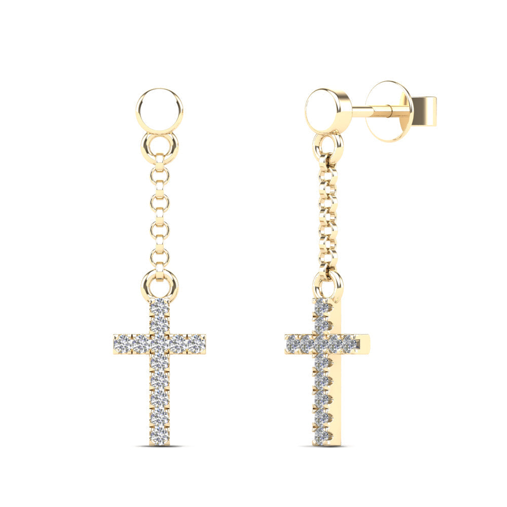 Yellow 14 Karat Drop Earrings 0.13ctw Round Diamonds — AJ's Jewelry Ridgewood, Queens NY