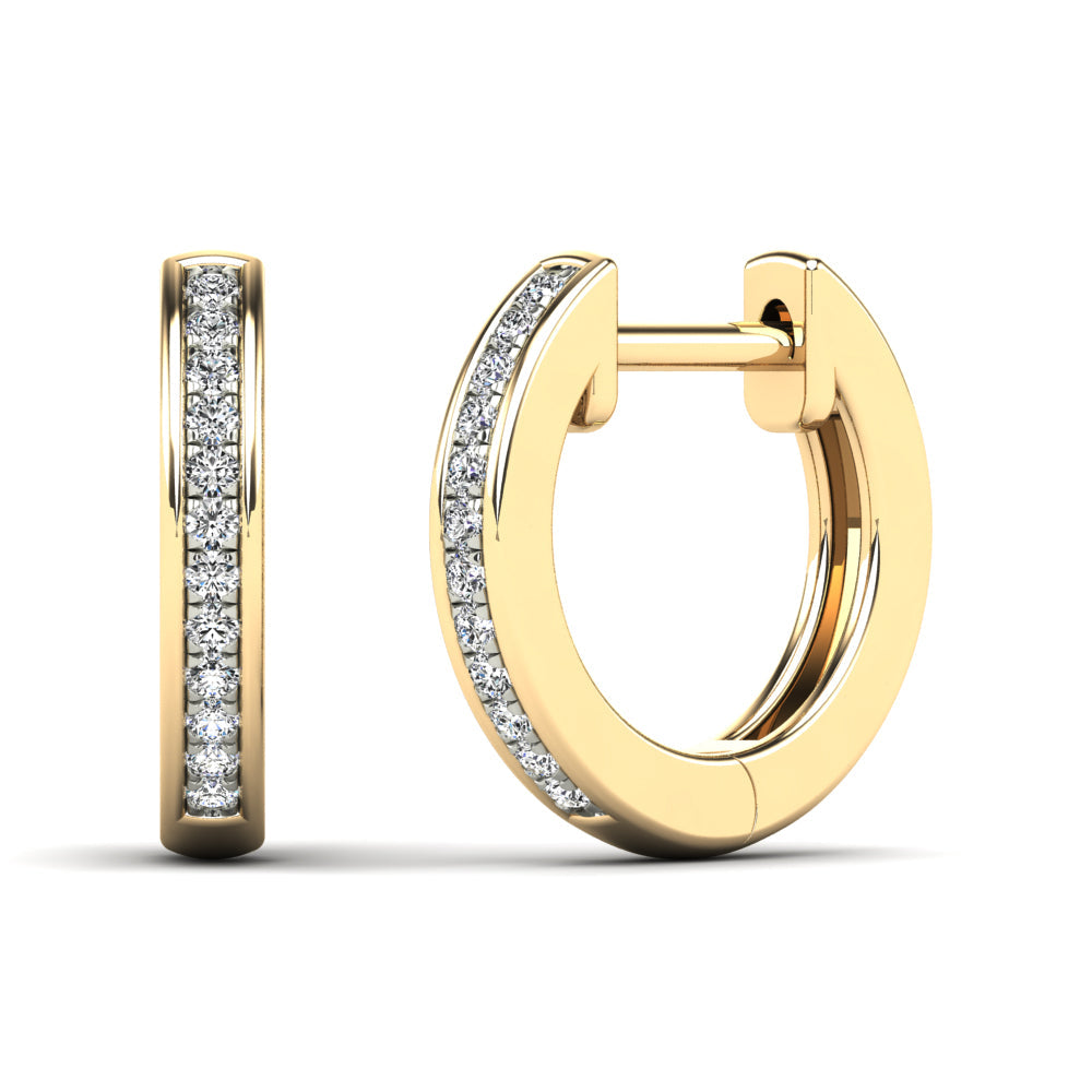 Yellow 14 Karat Huggie Earrings 0.09ctw Round Diamonds — AJ's Jewelry Ridgewood, Queens NY