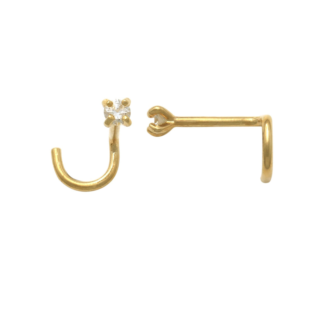 Yellow 14 Karat Nose Stud Earrings With 0.03ctw Round Diamonds — AJ's Jewelry Ridgewood, Queens NY