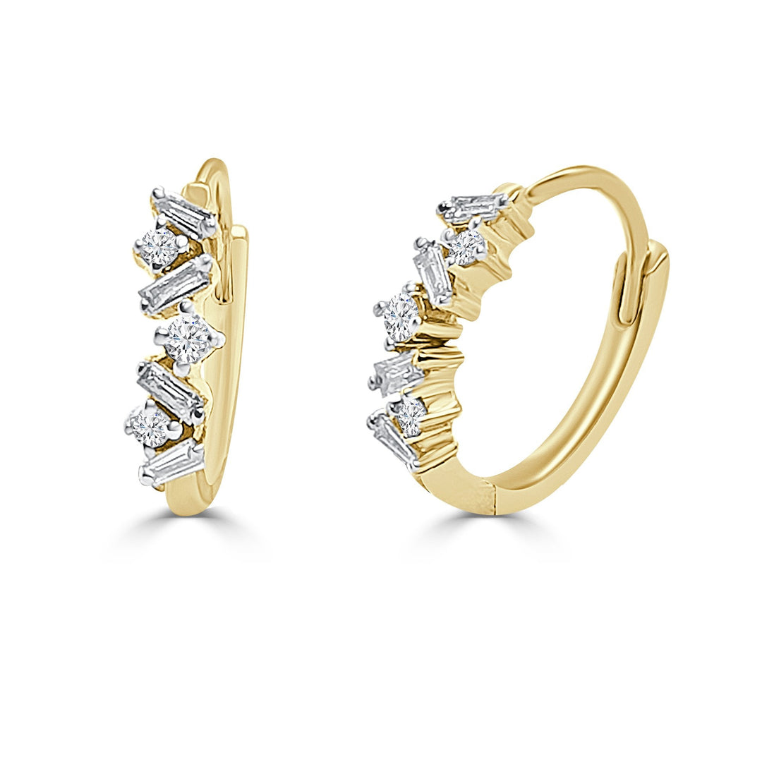 Yellow 14 Karat Small Hoop Earrings 0.14ctw Various Shapes Diamonds — AJ's Jewelry Ridgewood, Queens NY