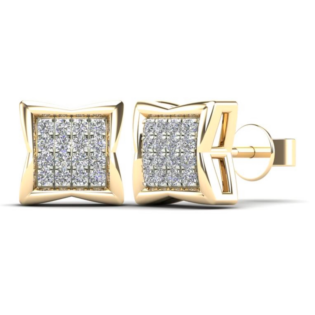 Yellow 14 Karat Stud Earrings With 0.10ctw Round Diamonds — AJ's Jewelry Ridgewood, Queens NY