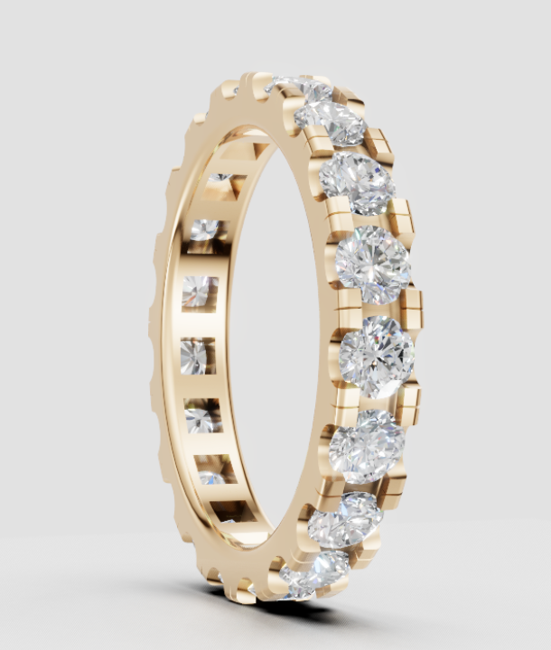 Digital rendering of the 14k yellow gold lab grown diamond eternity band shown upright - AJ's Jewelry Queens NY