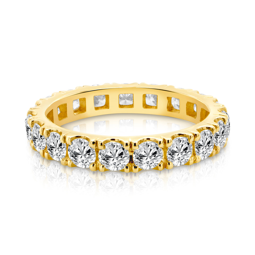 14k yellow gold lab grown diamond eternity band, front view showing diamonds across the band - AJ's Jewelry Queens NY