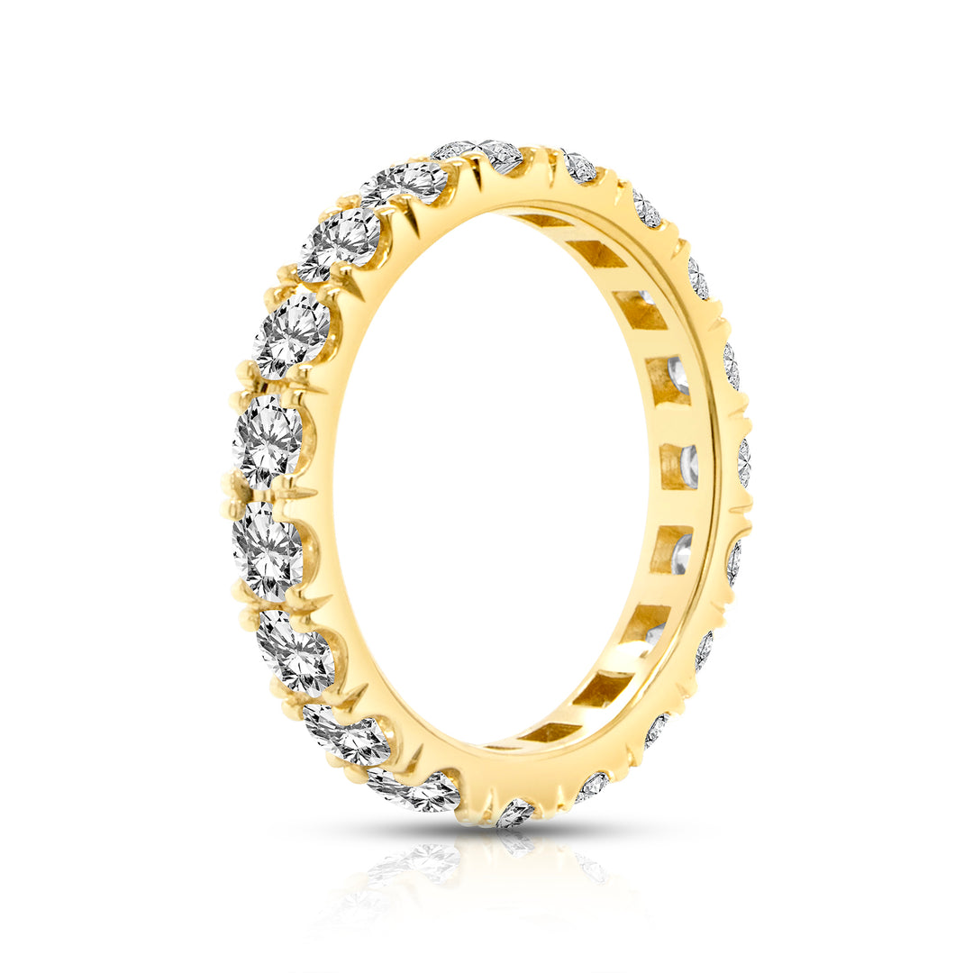 14k yellow gold lab grown diamond eternity band standing upright showing the full circle of diamonds - AJ's Jewelry Queens NY
