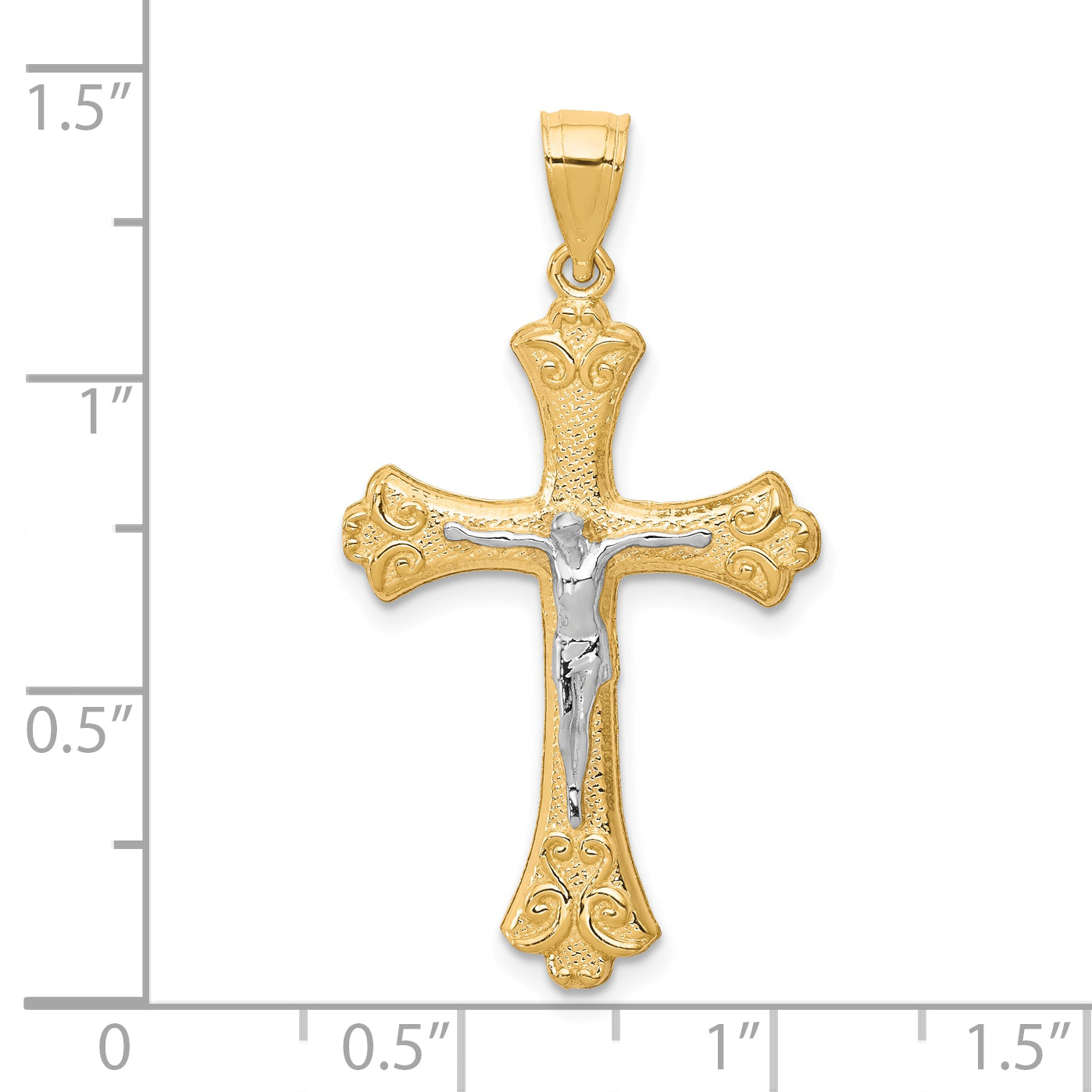 10K with Rhodium Fleur De Lis Crucifix Pendant