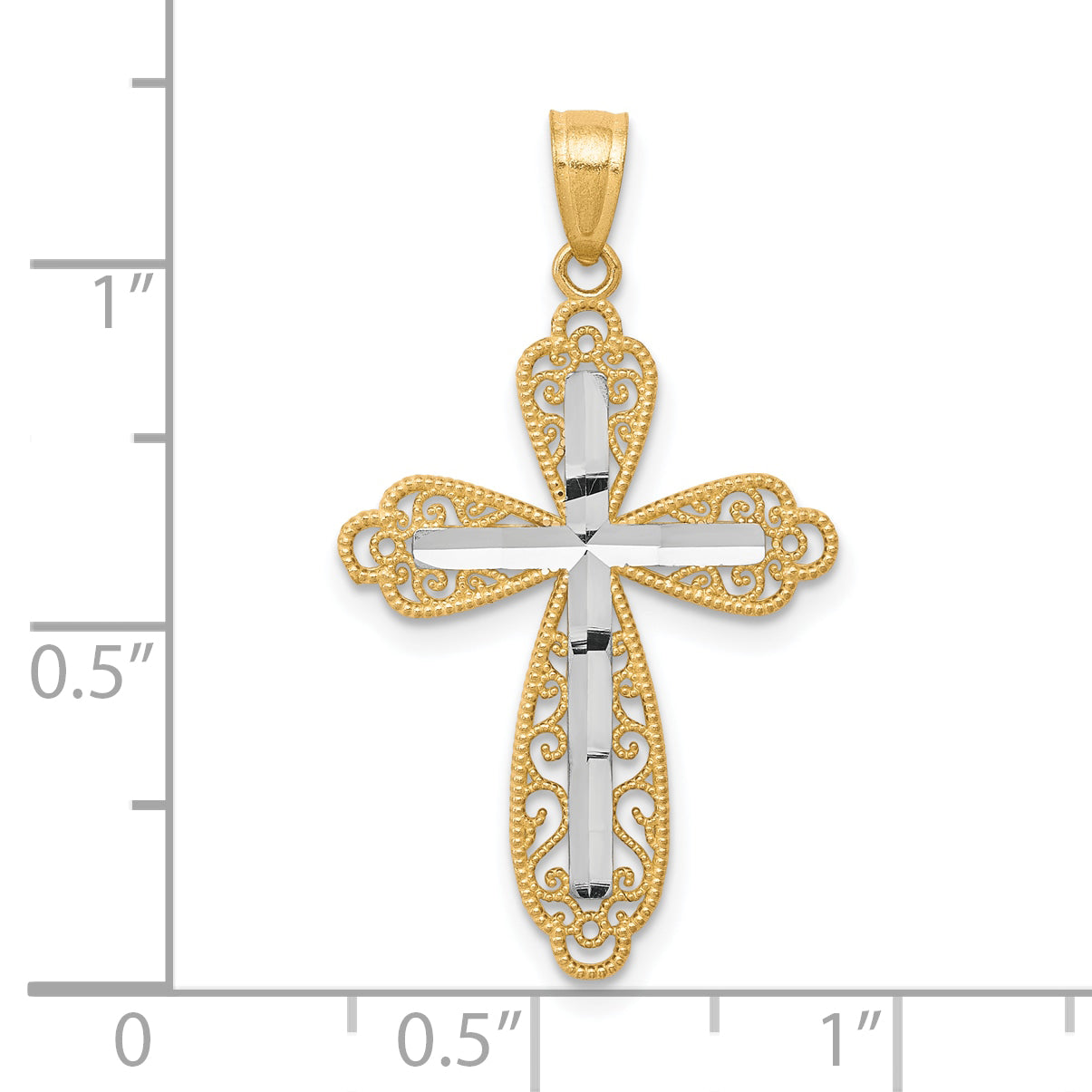 10K with Rhodium Diamond-Cut Cross Pendant