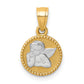 10K with Rhodium Polished and Textured Angel Pendant