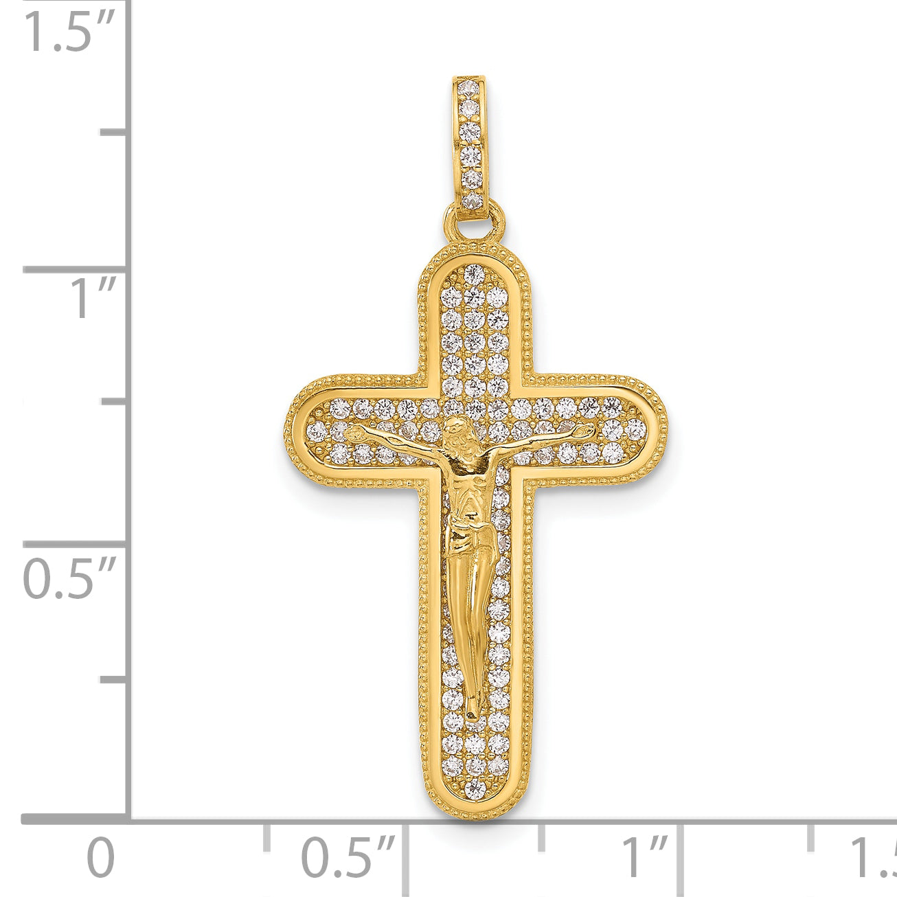 10K Polished CZ Crucifix Cross Pendant