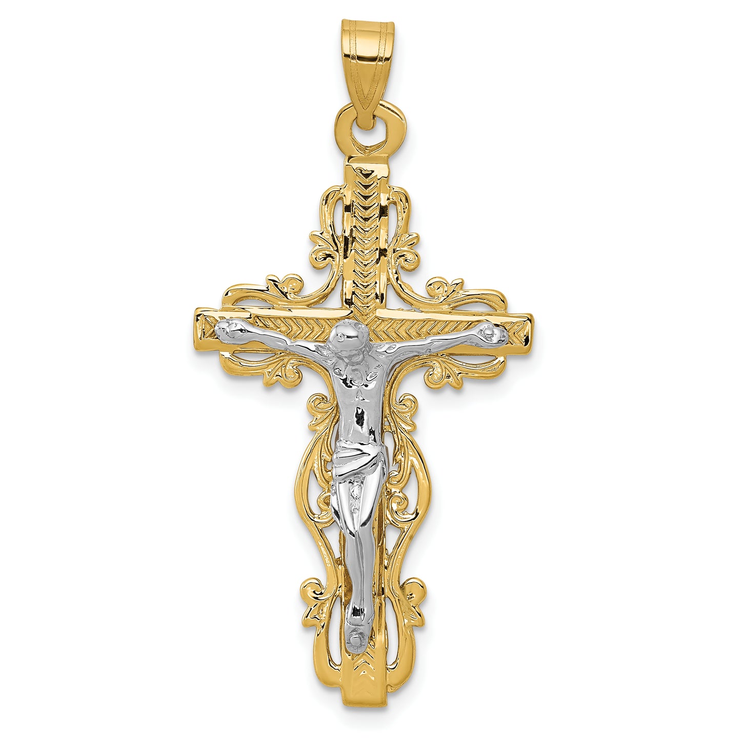 10k Two-tone Diamond-cut Crucifix Pendant