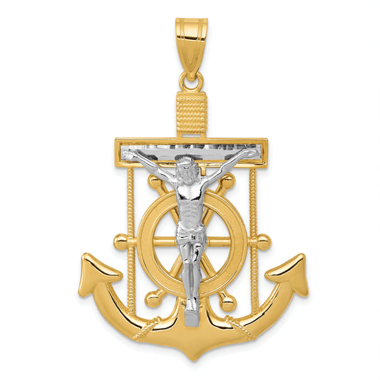 10k Two-tone Diamond-cut Mariner's Cross Pendant