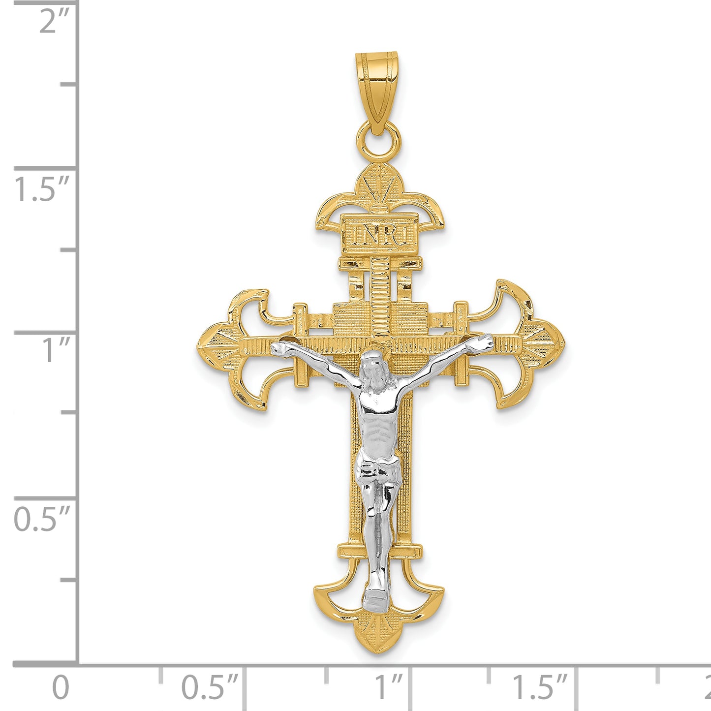10K Two-tone INRI Crucifix Pendant