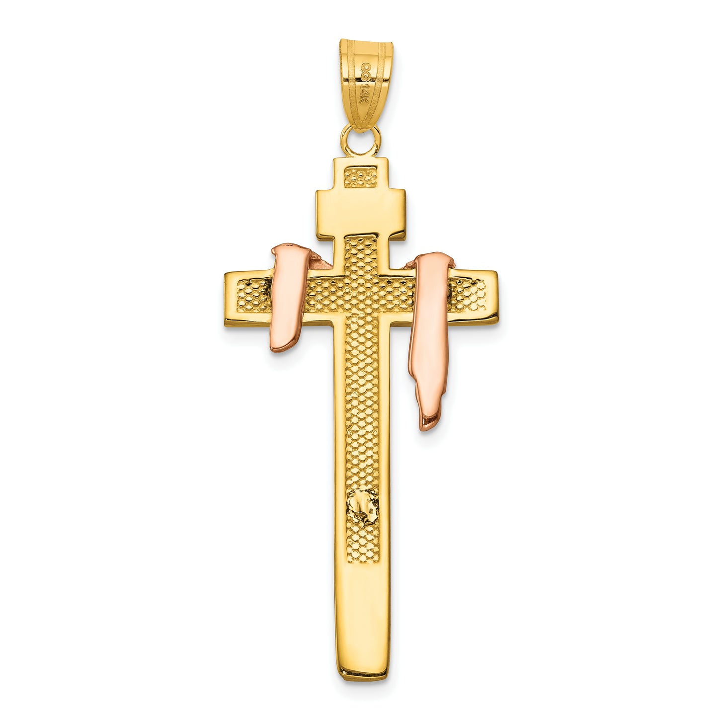 10K Tri-color Large Draped INRI Crucifix Pendant