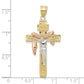10K Tri-color Large Draped INRI Crucifix Pendant