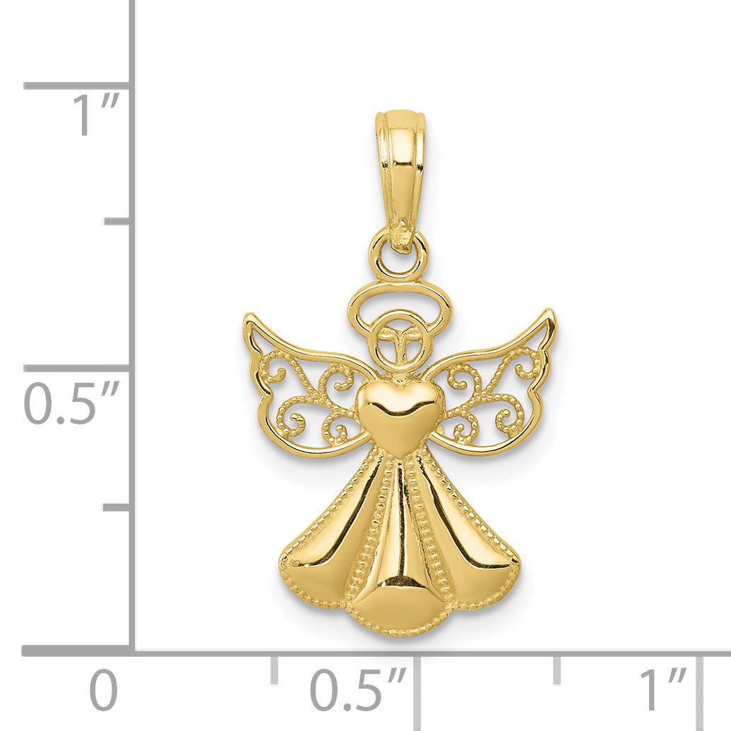 10K Polished Textured Guardian Angel with Heart Pendant