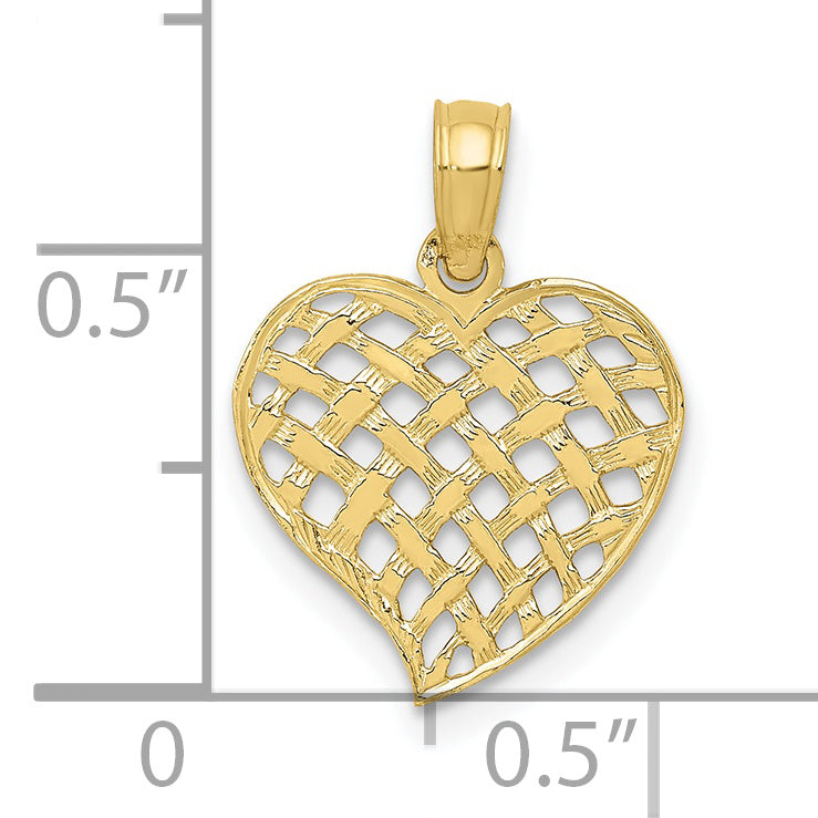 10K Polished Basket Weave Pattern Heart Pendant