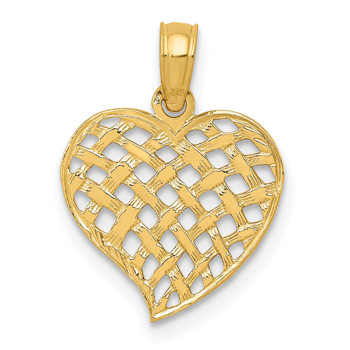 10K Polished Basket Weave Pattern Heart Pendant