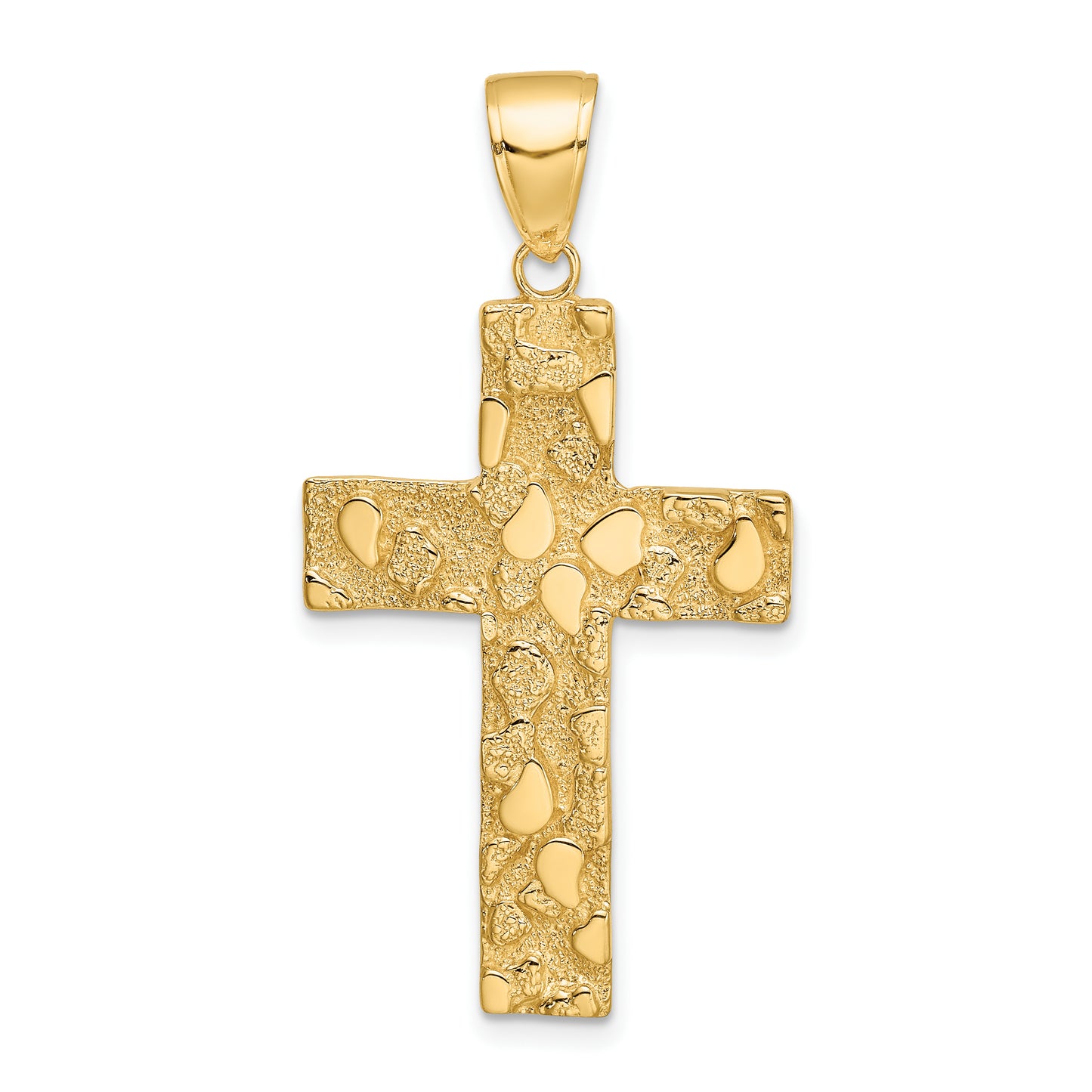 10K Gold Polished Textured Nugget Style Cross Pendant