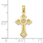 10K Gold Polished Cross with Lace Center and Arrow Tips Pendant