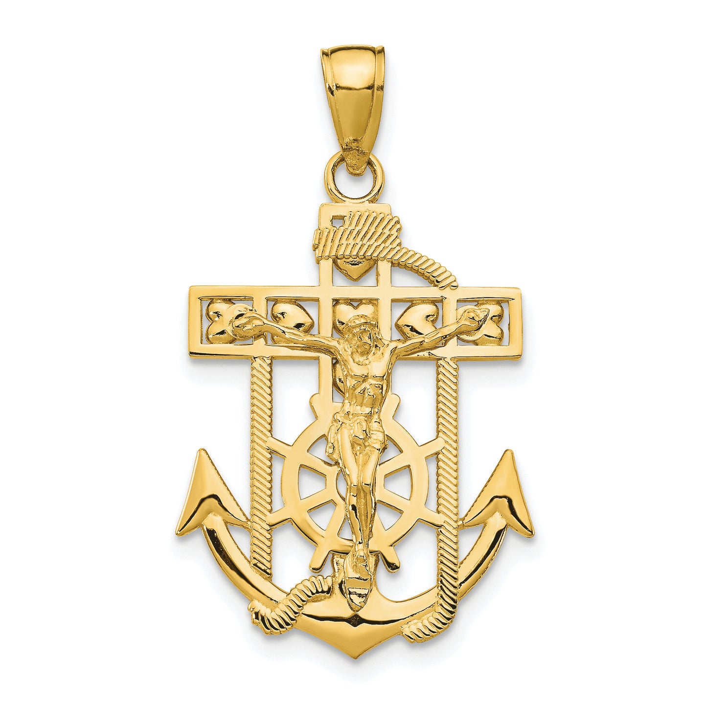 10K Gold Polished and Textured Mini Mariners Crucifix Pendant