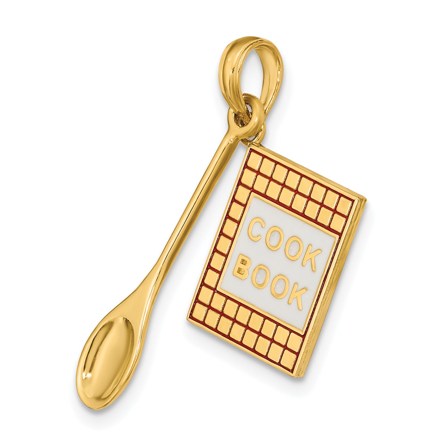 10K with Enamel 3-D Cook Book and Spoon Charm