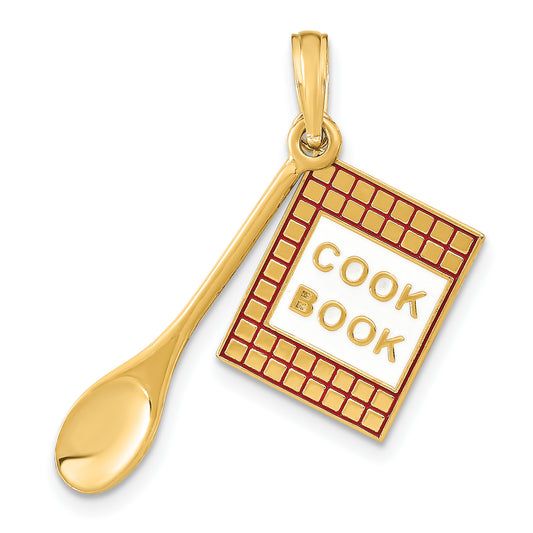 10K with Enamel 3-D Cook Book and Spoon Charm