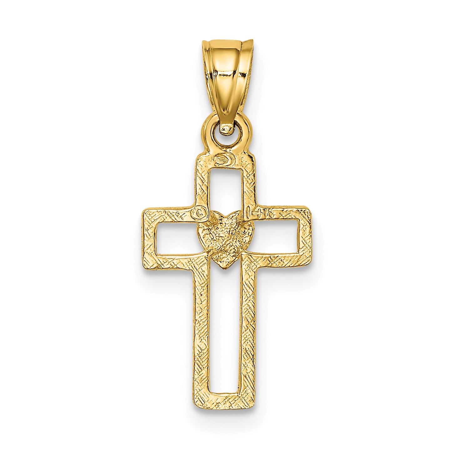 10K Cut-Out Cross with Heart Charm