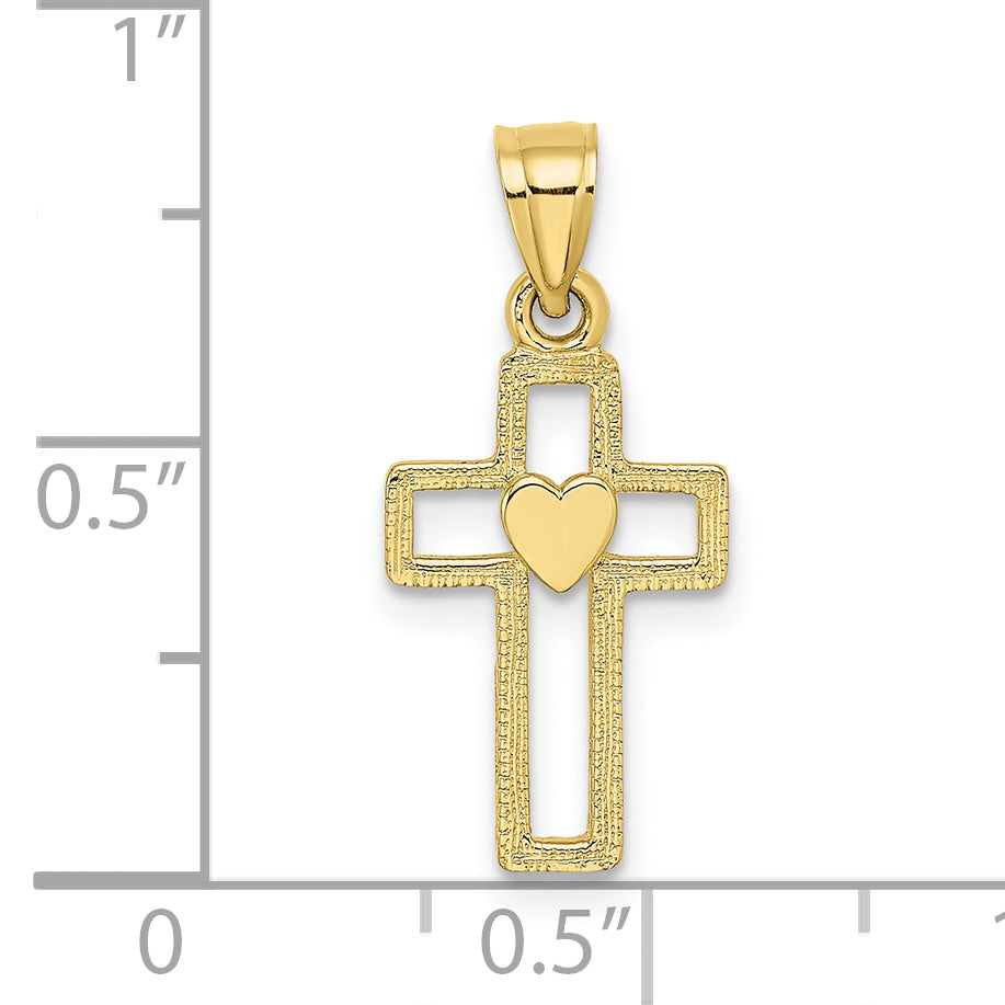 10K Cut-Out Cross with Heart Charm