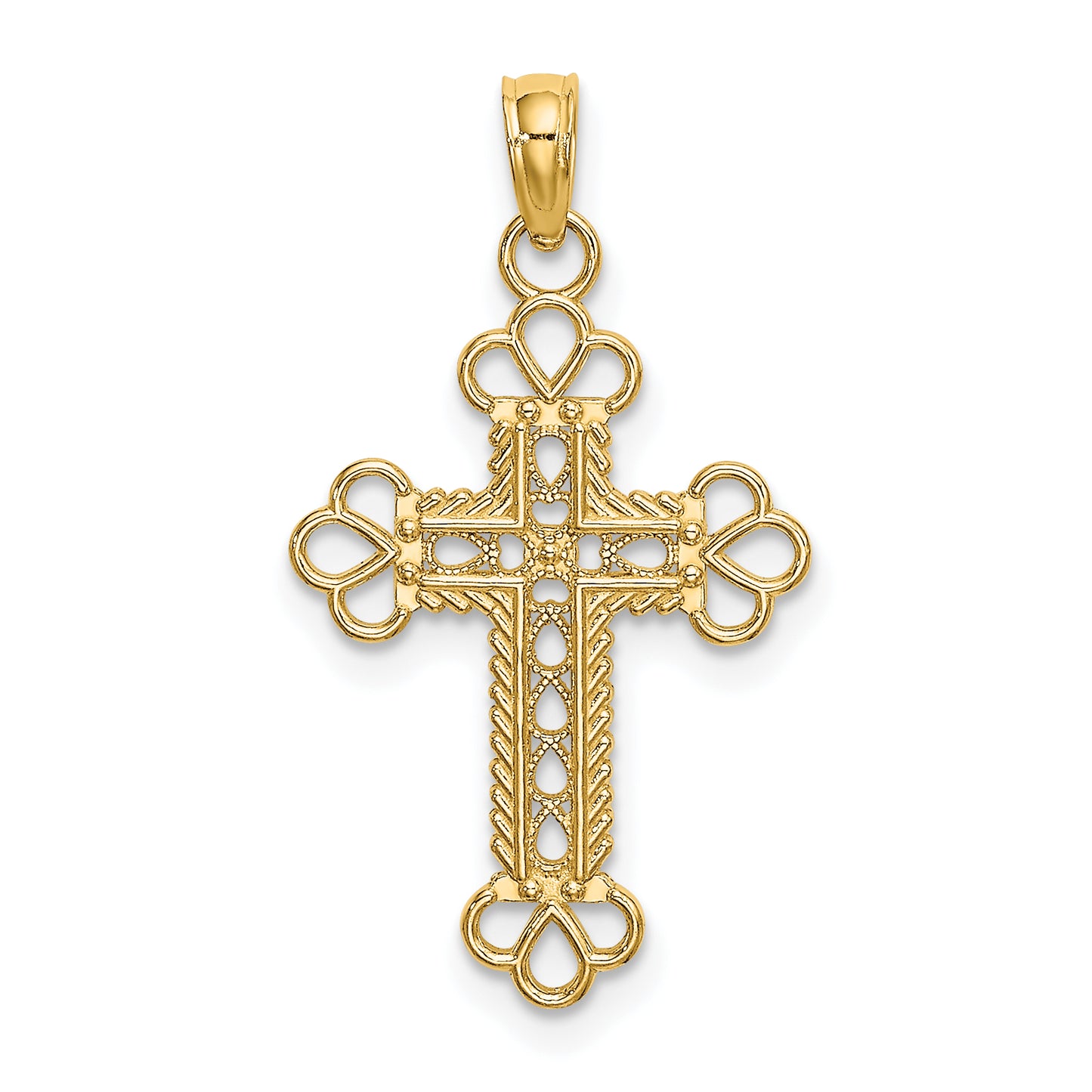 10K Textured and Cut-Out with Rope Frame Block Cross Charm